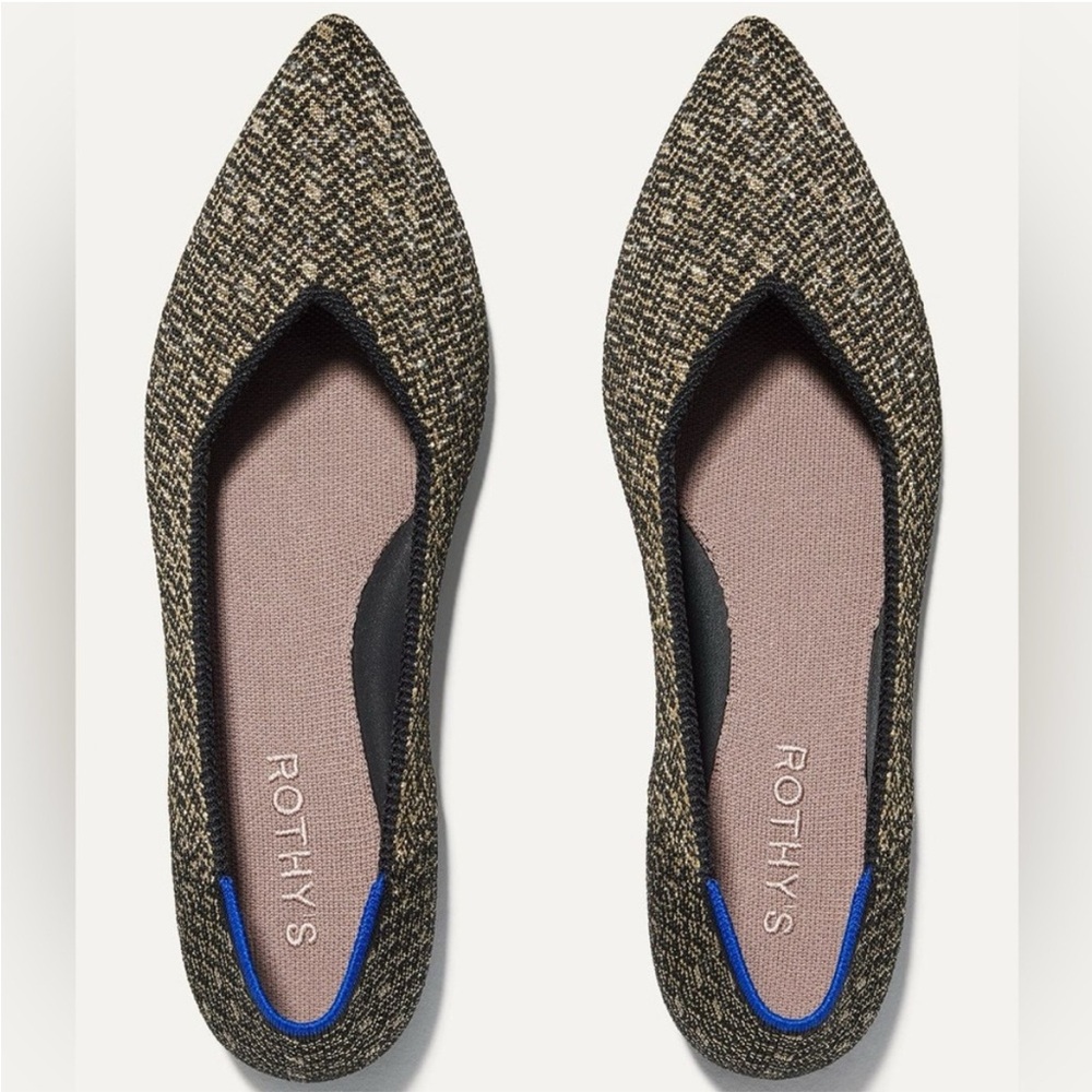 Like New Rothy's The Point Sparkle Herringbone Knit Flats black gold MSRP $159